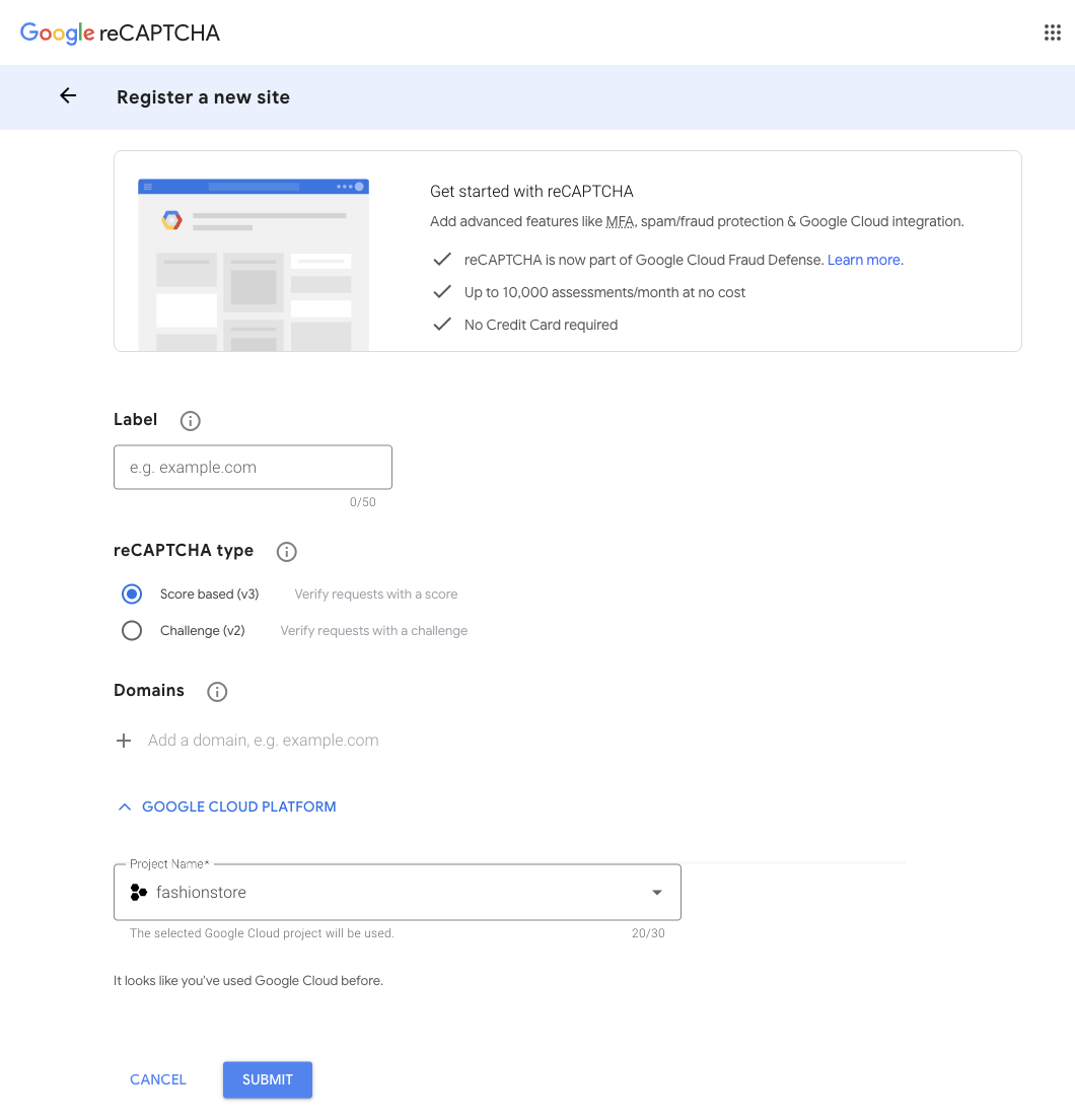 Formularul de inregistrare a unui site nou