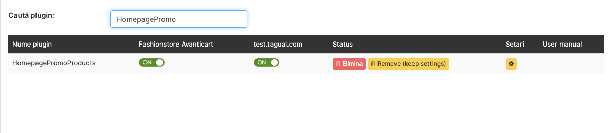 Pluginul HomepagePromoProducts in lista de plugin-uri