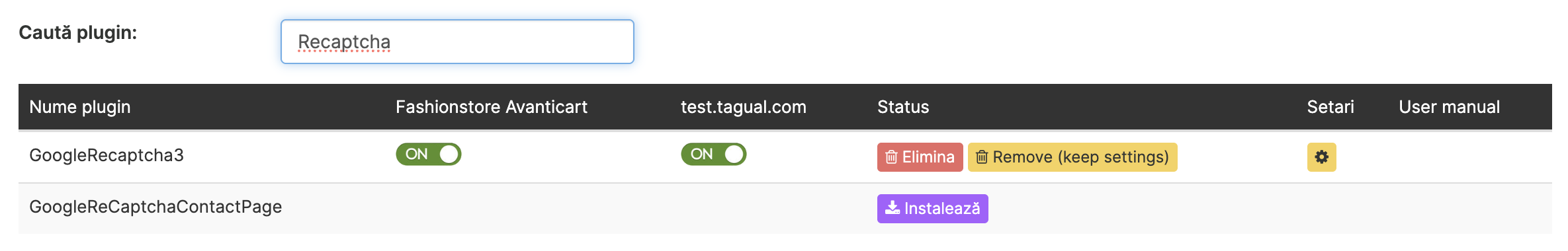 Lista de plugin-uri filtrata dupa recaptcha
