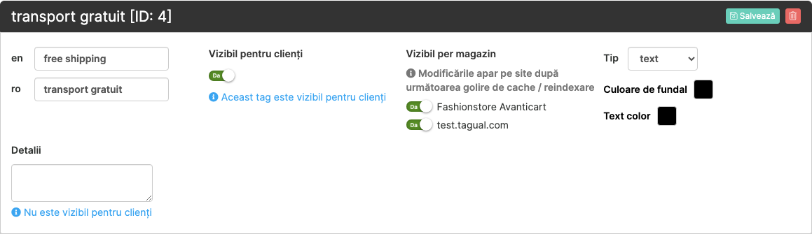 Comutatoarele Vizibil per magazin pe un tag existent